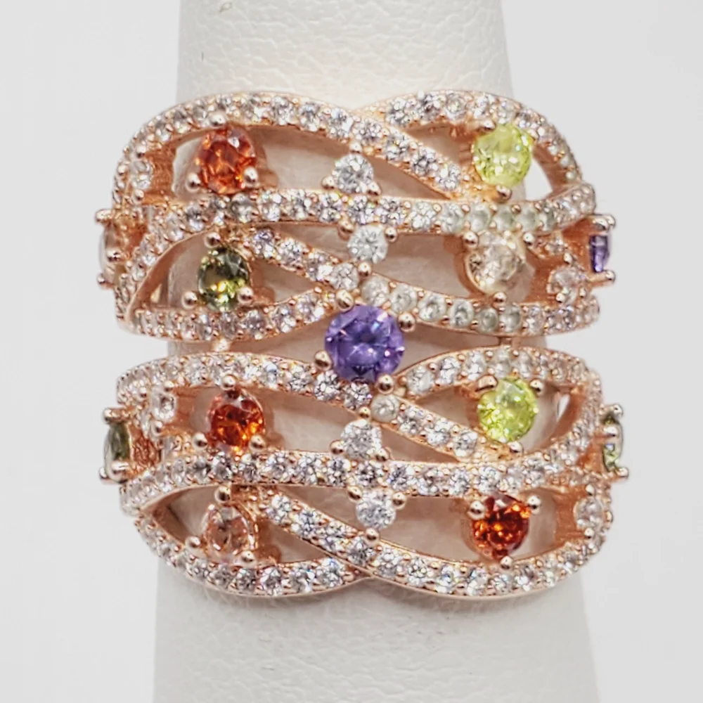 Peridot Citrine Amethyst & Diamond Rose Gold / 925 Sterling Silver Ring